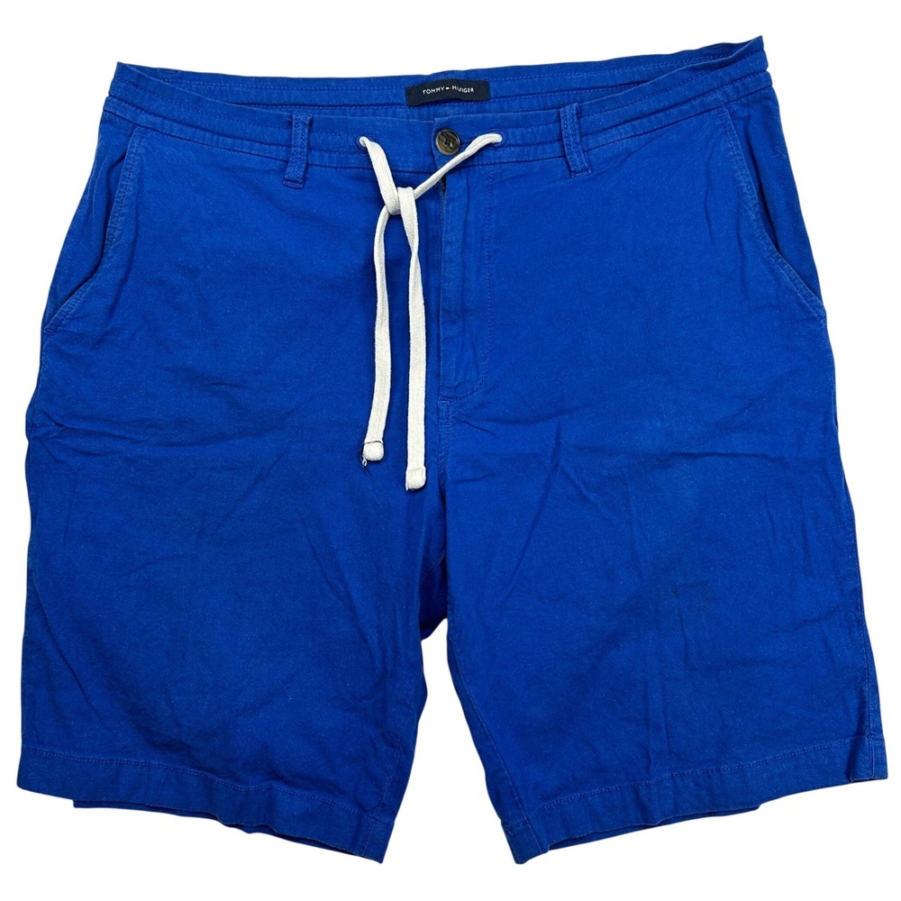 Tommy Hilfiger Mens 35 Royal Blue Drawstring Chino Shorts Cotton Blend Casual